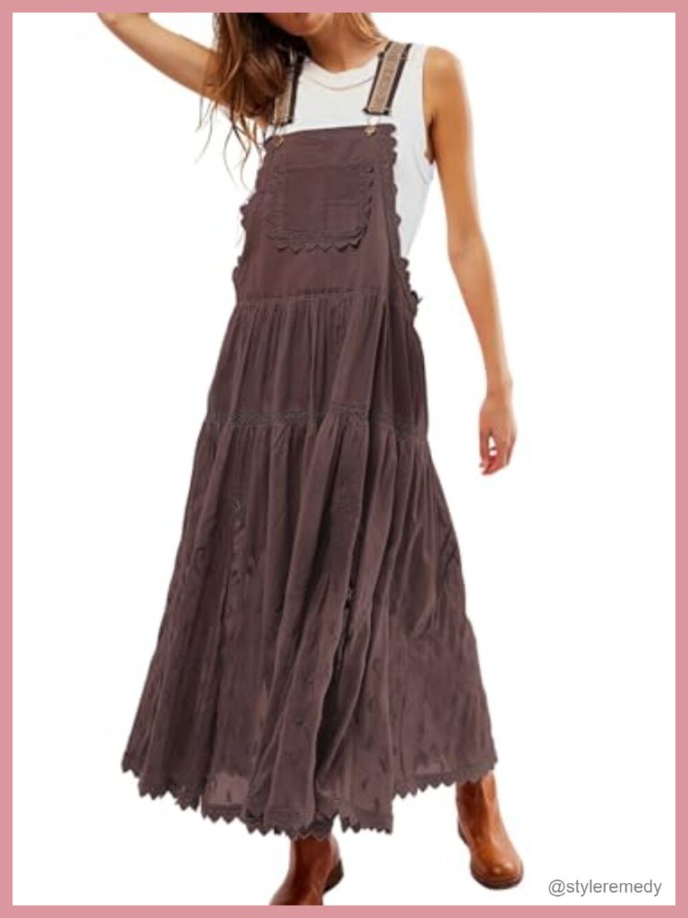 Women's Lace Embroidered Maxi Dress Adjustable Strap Tiered Swing